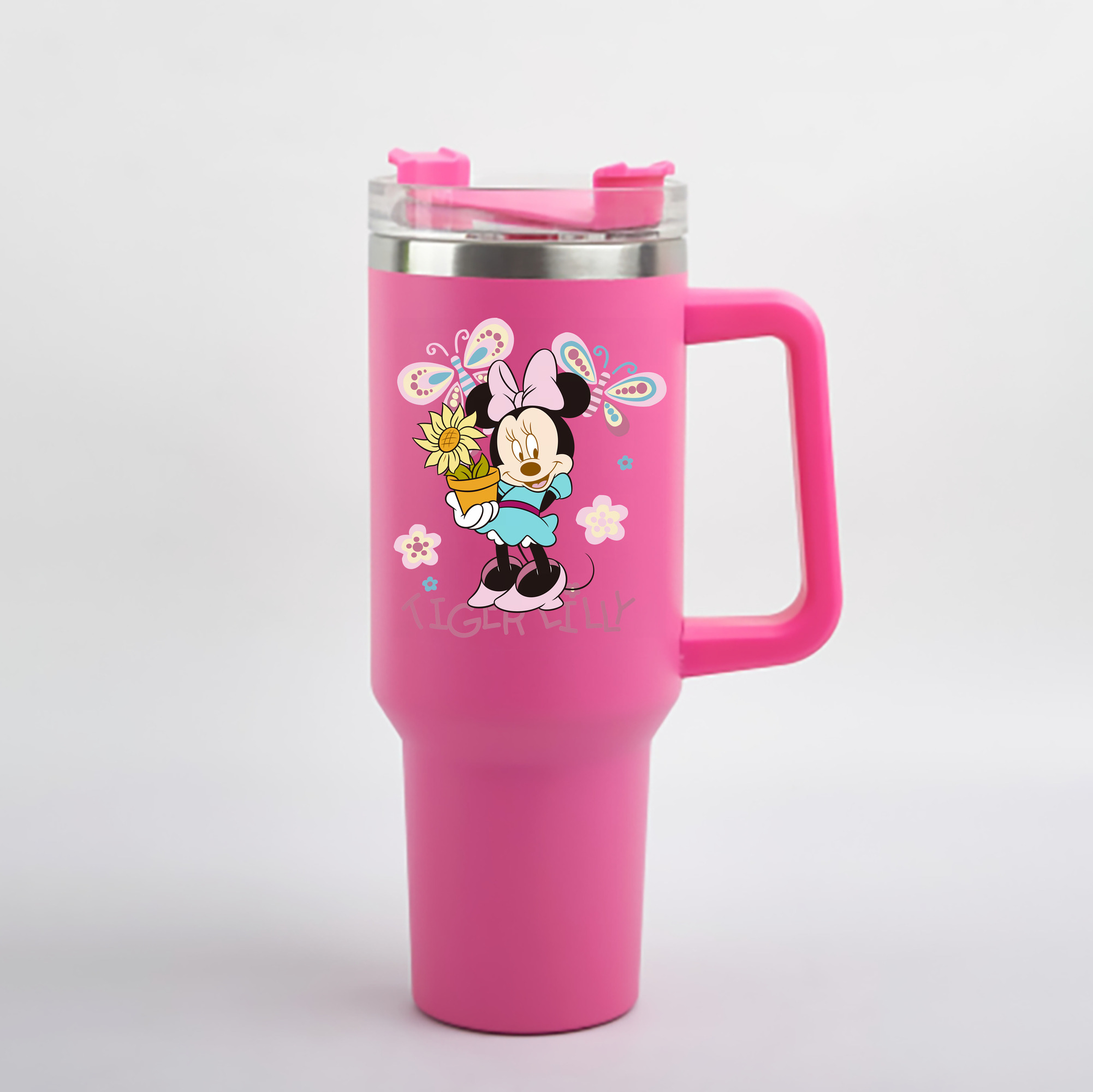 （画像用） ミッキーマウス Mickey Mouse 1200mL車用タンブラー - クリスタルステッカー（プラスチックストロー付き）